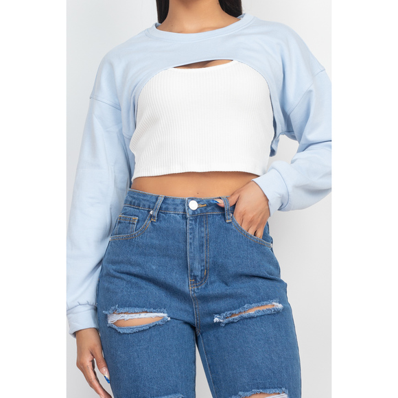 Ribbed Sleeveless Top With Shrug Sweater - Picture 3 of 8